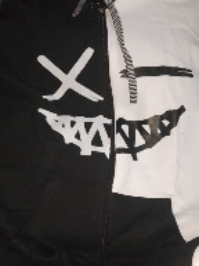 Black & White Zipper Trendy Printed Hoodies For Men