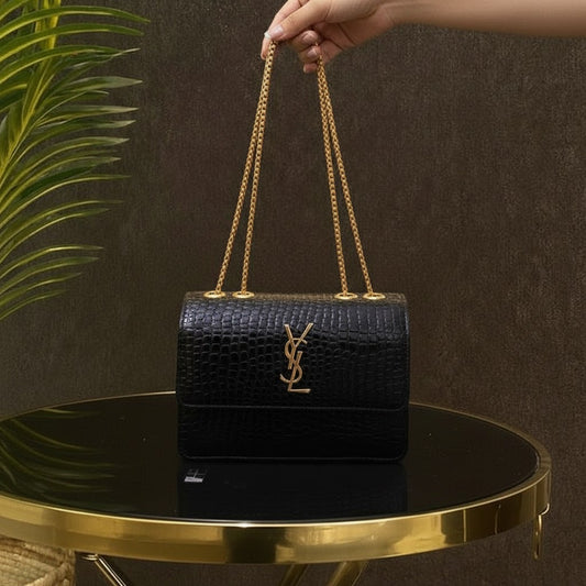 Croc Texture Crossbody - Black