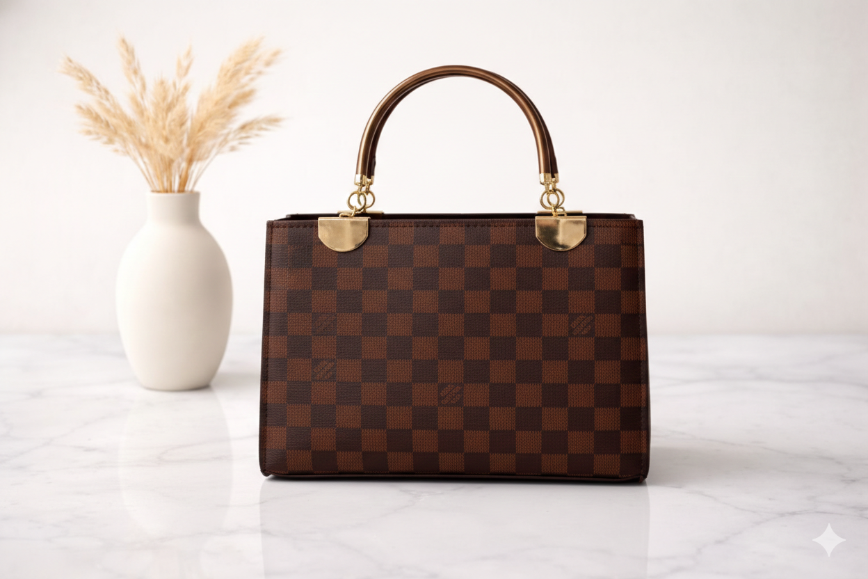 Checkered Handbag _brown