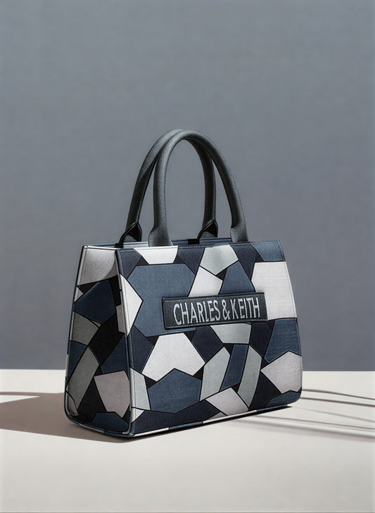 Geometric Print Canvas Tote Bag