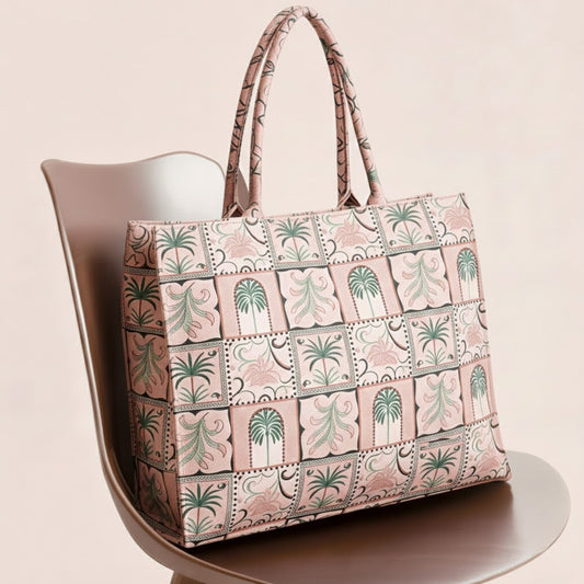 Canvas Tote Bags Pink Palm
