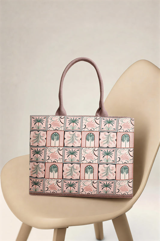 Canvas Tote Bags Pink Palm