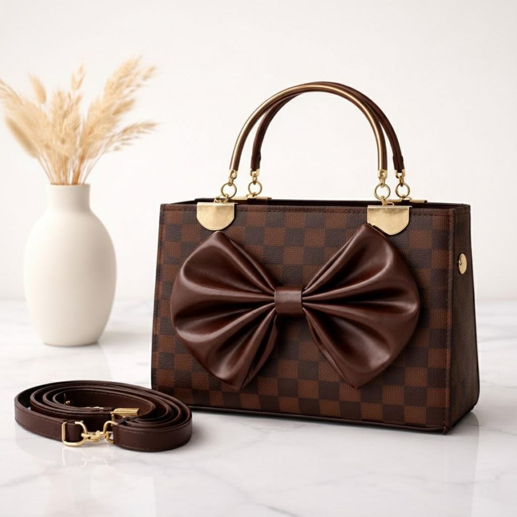 Checkered Handbag _brown