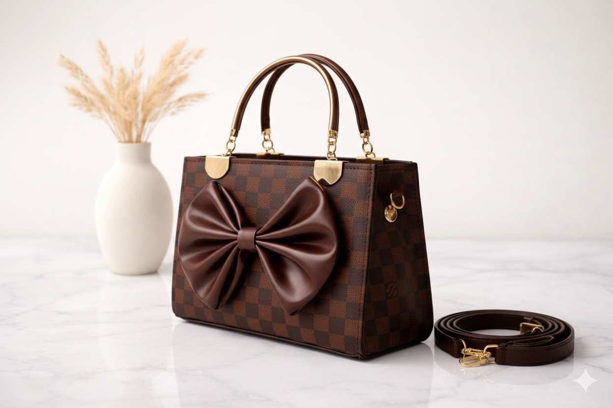 Checkered Handbag _brown