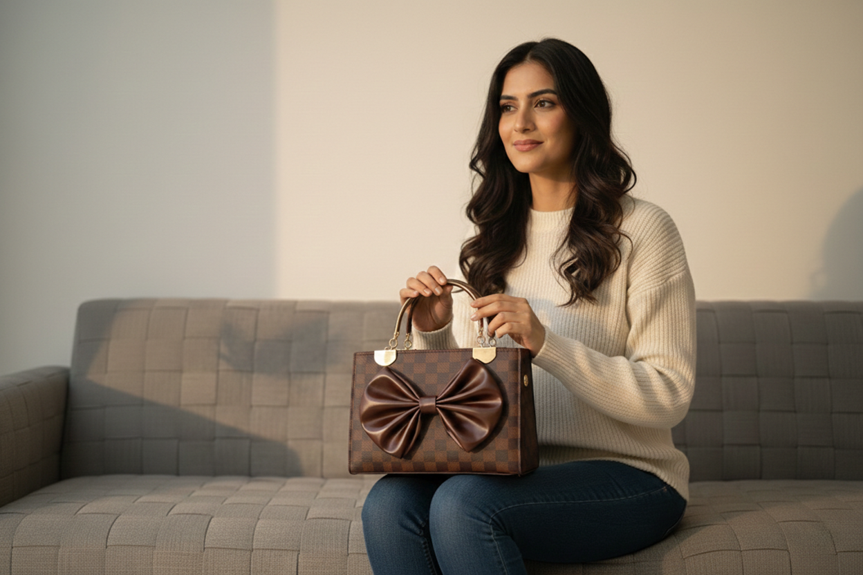 Checkered Handbag _brown